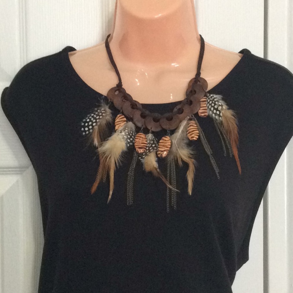 SOLD*Genuine Feather & Wood Necklace Set - Picture 1 of 5